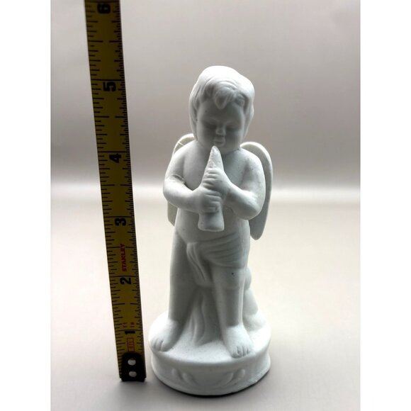 White Cherub Angel Figurine Playing Flute Ceramic Musician - Picture 3 of 8